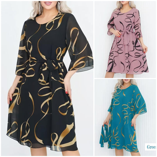 2025🌸Elegancka luźna sukienka midi z marszczonymi rękawami