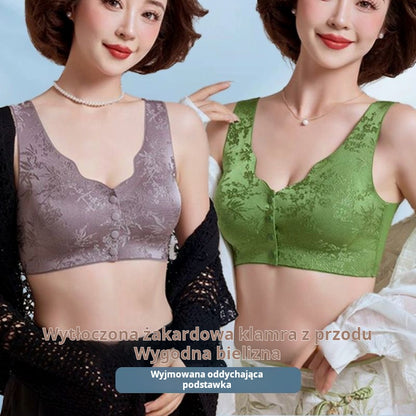 【1+1 gratis】Biustonosz z zapięciem z przodu, bez fiszbin, w kwiatowy wzór, zaprojektowany specjalnie dla kobiet w średnim wieku i starszych.