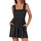 Women's Square Neck Sleeveless Summer Rompers with Pockets