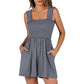 Women's Square Neck Sleeveless Summer Rompers with Pockets
