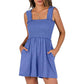 Women's Square Neck Sleeveless Summer Rompers with Pockets
