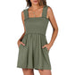 Women's Square Neck Sleeveless Summer Rompers with Pockets