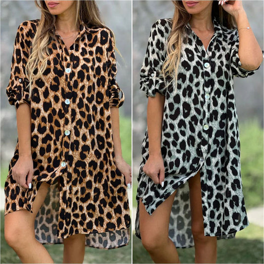 Letnia sukienka koszulowa w panterkę Plus Size