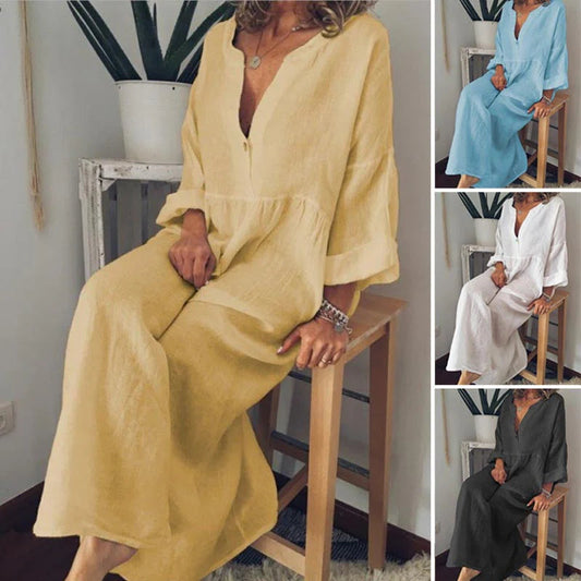 【S-3XL】🌿 Letnia bawełniano-lniana luźna sukienka damska z dużą spódnicą