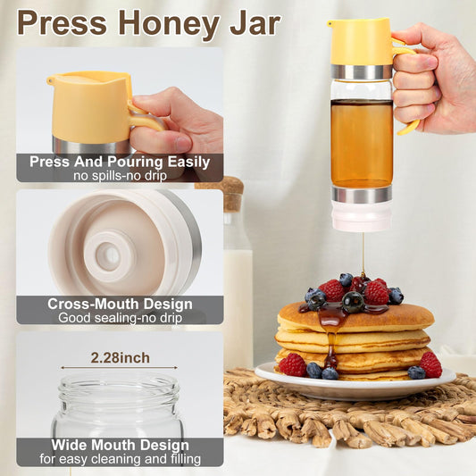🍯✨9 uncji (265 ml) szklany dozownik miodu i syropu z systemem zapobiegającym kapaniu