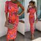 Sukienka bodycon z nadrukiem na jedno ramię