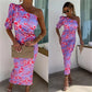 Sukienka bodycon z nadrukiem na jedno ramię