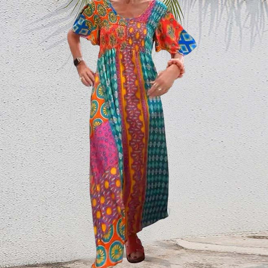 ✨NOWA WYPRZEDAŻ ✨ Damska patchworkowa kolorowa sukienka maxi w stylu boho