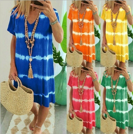 🔥Luźna koszulka w paski z krótkim rękawem w kolorze tie-dye