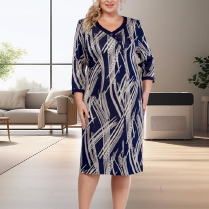 🥰Eleganckie sukienki damskie z abstrakcyjnym nadrukiem i siedmioma rękawami