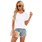 🌟 Jednolity kolorowy top z okrągłym dekoltem i plisowanym wykończeniem ✨👚