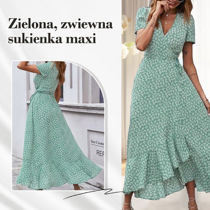 Zielona, zwiewna sukienka maxi