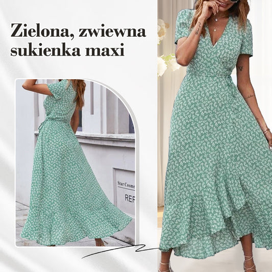 Zielona, zwiewna sukienka maxi