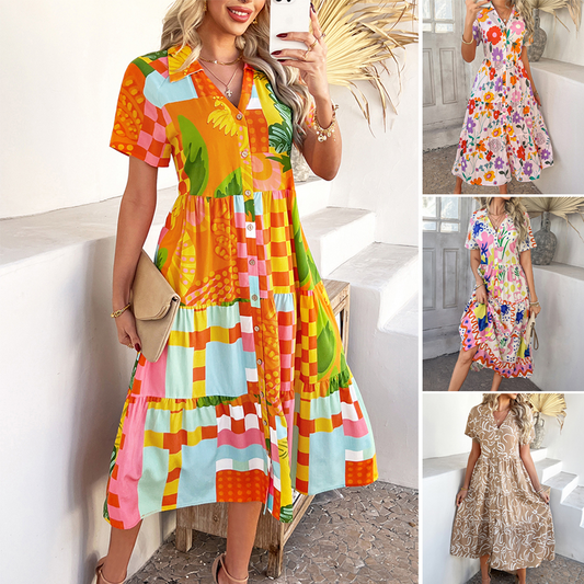 💥Letnia wyprzedaż 43% taniej🌴 Damska sukienka casual boho z dekoltem w serek