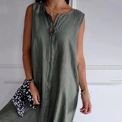 ☁️V Sukienka bez rękawów z bawełny i lnu🎐