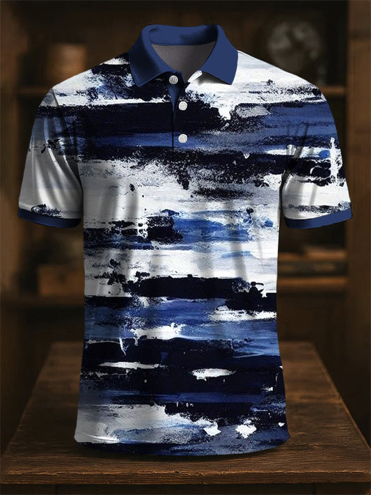 Męska retro abstrakcyjna koszulka polo z nadrukiem artystycznym w stylu retro