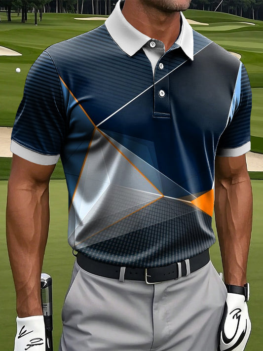 Męska klasyczna nieregularna linia geometryczna nadruk artystyczny Casual Business Polo Shirt