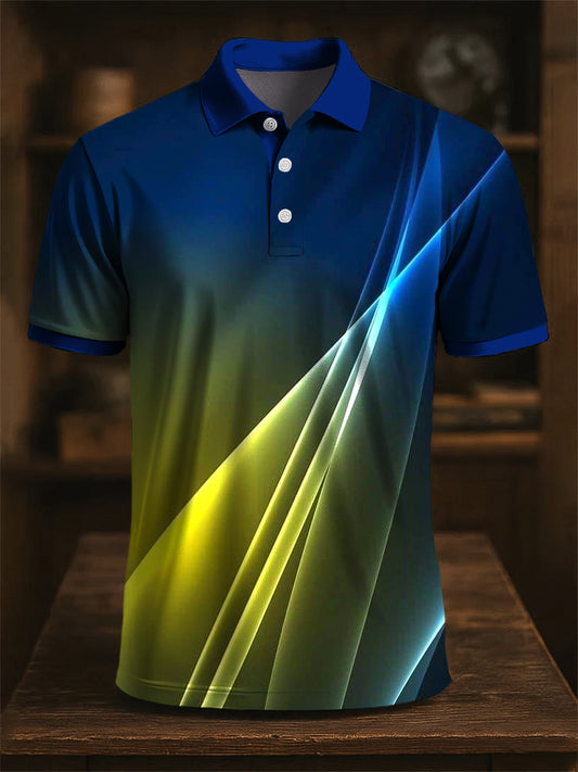 Męskie Retro Gradient Kolorowe Paski Artystyczny Nadruk Casual Biznesowa Koszulka Polo