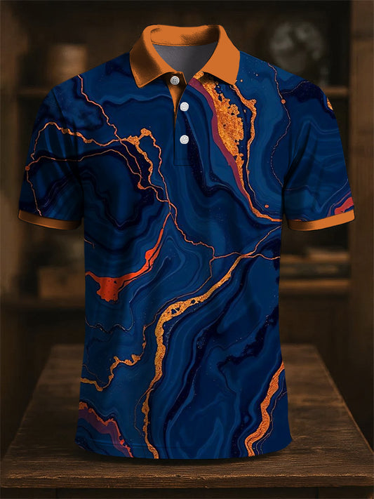 Męska koszulka polo z nadrukiem artystycznym retro z marmuru w stylu retro