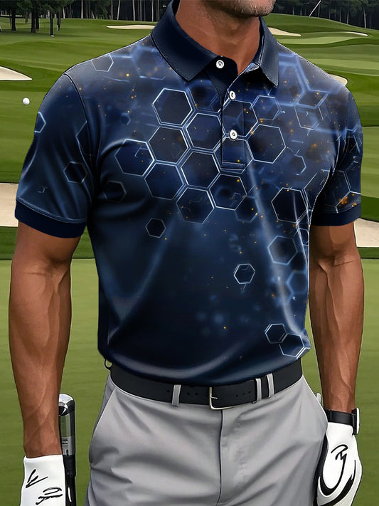 Męska koszulka polo z nadrukiem geometrycznym Retro Art Gradient Casual Business