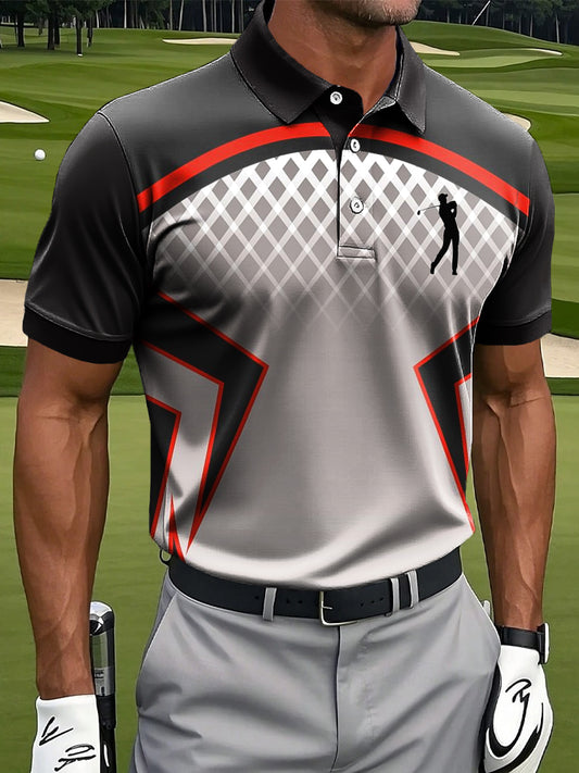 Męskie Retro Gradient Geometryczny Patchwork Nadruk Casual Biznesowa Koszulka Polo