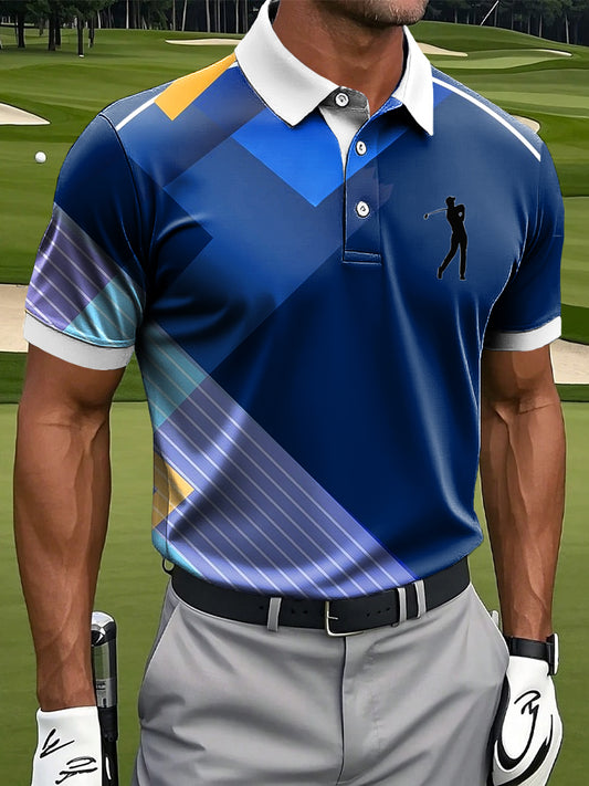 Męska sztuka abstrakcyjna Gradient geometryczny z nadrukiem w paski Casual Business Polo Shirt