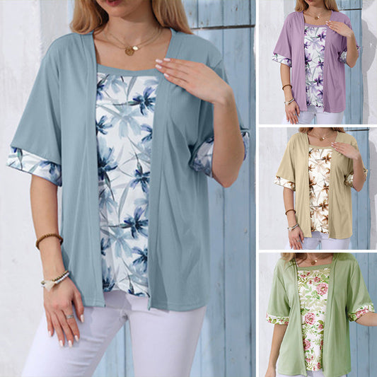 Floral Printed Mock 2-Piece Top