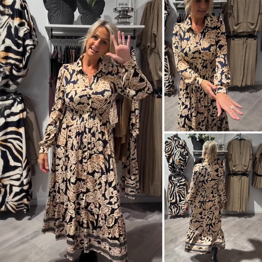 Elegancka sukienka z długim rękawem w kwiatowy wzór