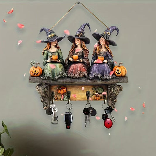 Czarująca dekoracja ścienna z czarownicami na Halloween z haczykami