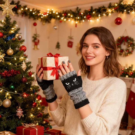 😻 Rękawiczki bez palców z haftowanym kotem