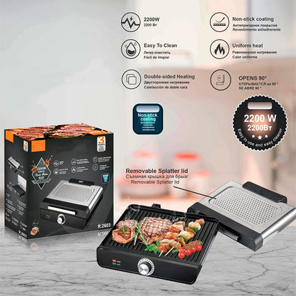 Bezdymny grill domowy o mocy 2200 W z nieprzywierającą płytą🥩