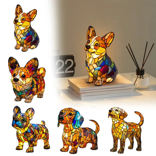 Wielokolorowa Lampa Stołowa LED Figurka Psa w Stylu Color Block