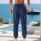 Męskie spodnie casualowe z mieszanki lnu ze sznurkiem