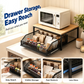 🧺✨ Dwupoziomowy Organizer na Kuchenkę Mikrofalową z Wysuwaną Szufladą – Oszczędność Miejsca w Kuchni 🏠🍽️
