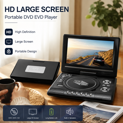 📺 7,8-calowy przenośny odtwarzacz DVD/EVD HD🔥 Duży ekran, akumulator i kompatybilność z DVD/CD/USB/SD – Idealny do domu i w podróży