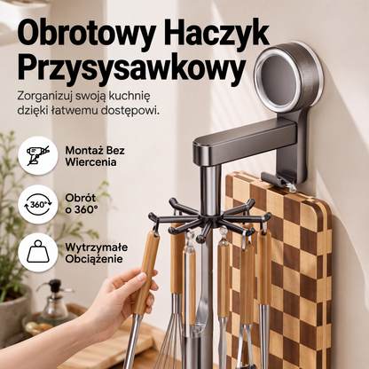 🔄 Obrotowy wieszak kuchenny z przyssawką – montaż bez wiercenia, oszczędność miejsca