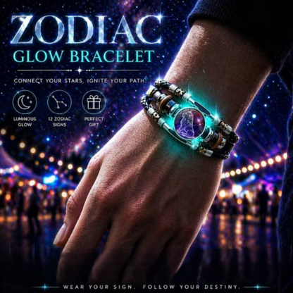 💥☪️Skórzana bransoletka ze znakami zodiaku (świecąca w ciemności) – dla kobiet i mężczyzn (6,9/8,1 cala)♑️