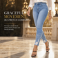 👖✨ Damskie jasnoniebieskie jeansy Skinny z perełkami - dopasowany krój, postrzępione wykończenie i modne detale