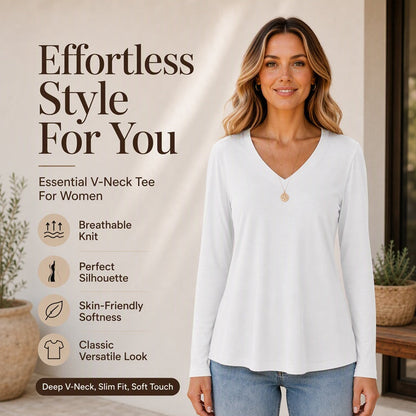 Top damski casualowy z dekoltem w serek i długim rękawem – PROMOCJA -50% 👚✨