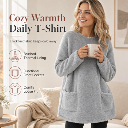 Damski ciepły top z okrągłym dekoltem i długim rękawem – PROMOCJA -50% 👚🔥
