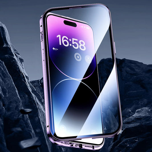 Dwustronne, szklane, magnetyczne etui z metalową ramką Anti-Peep na iPhone'a 2.84